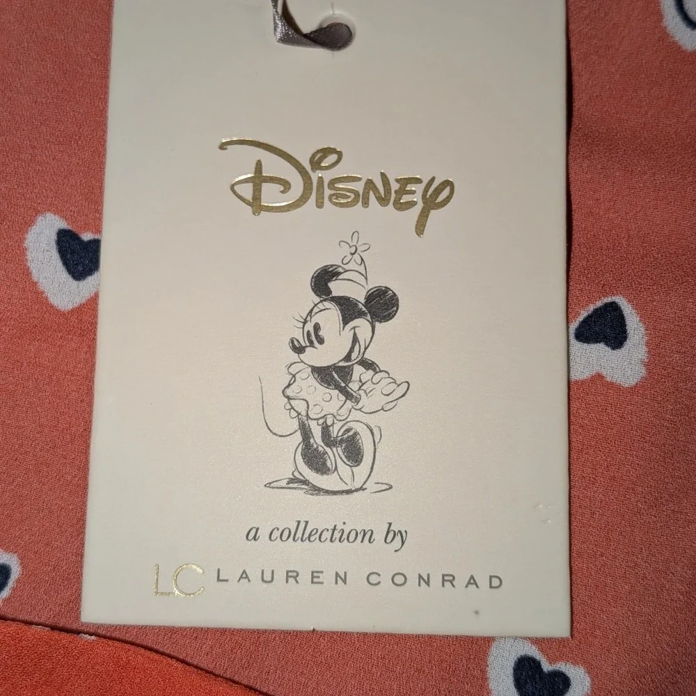 Disney x LC Lauren Conrad Minnie Rocks the Dots Heart‎ Print Ruffle Blouse S NWT